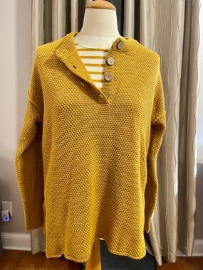 Women’s Mustard Waffle-Knit Henley Pullover